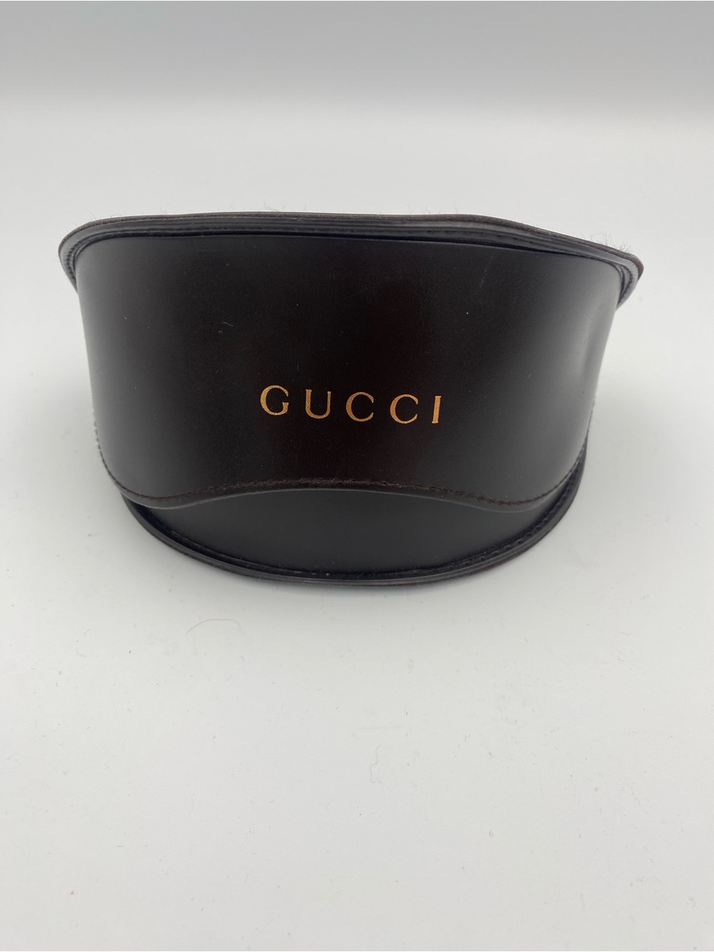 Gucci Brown Leather Sunglasses Case with Gold Logo